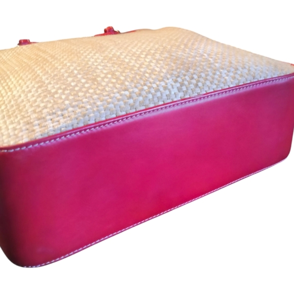 Vintage Coach Cabana Woven Straw and Red Leather Tote - Picture 10 of 13